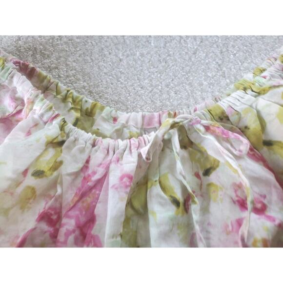 Hester & Orchard Linen Blend XL Watercolor Floral 3/4 Puff Sleeve Peasant Top - Picture 3 of 10